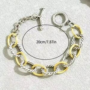 Two Tone Cable Link Bracelet Gold & Silver Toggle Clasp Women's Fashion Gift
